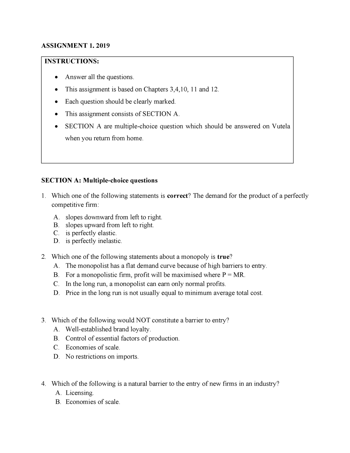 assignment 1 economics instructions answers