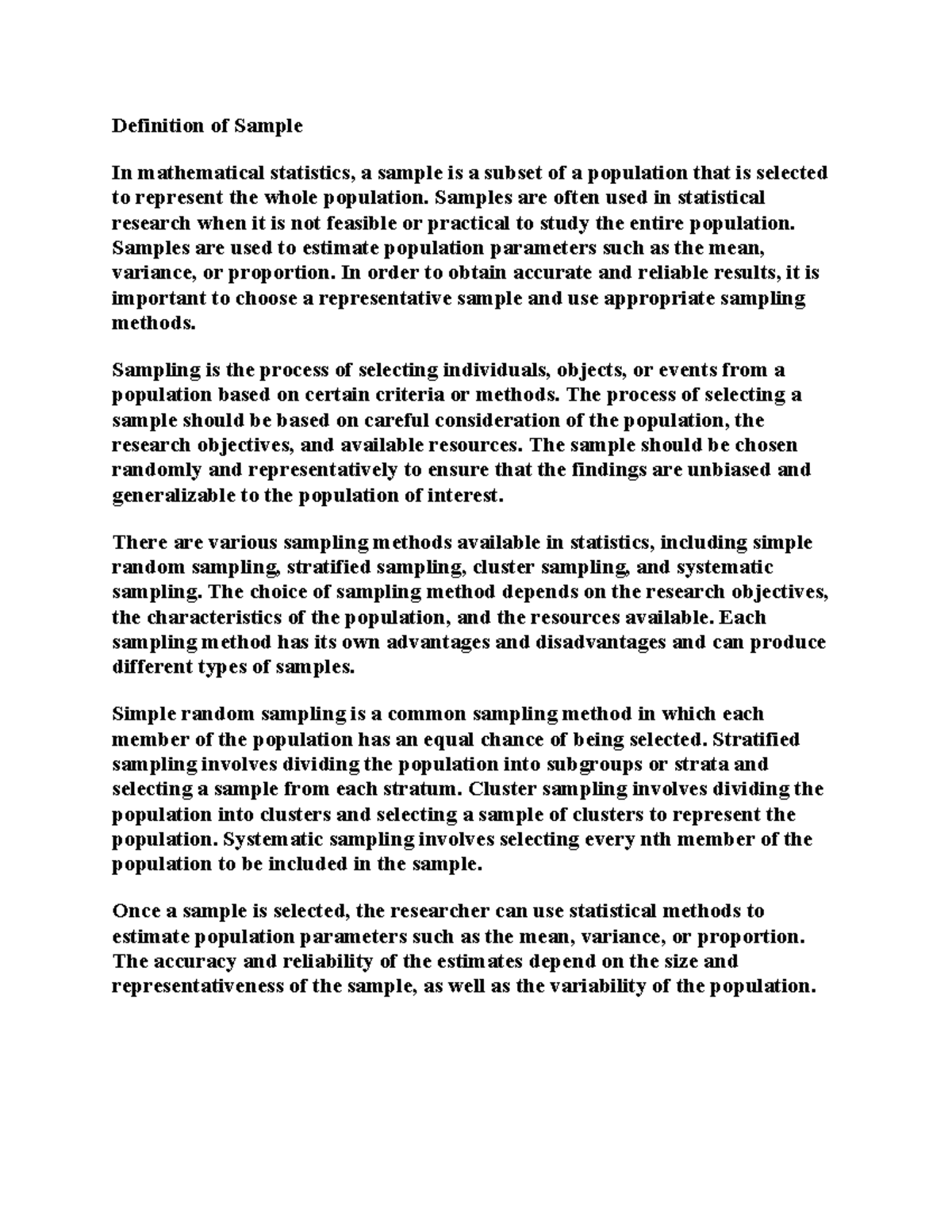 Definition of Sample - 12323 - Definition of Sample In mathematical ...