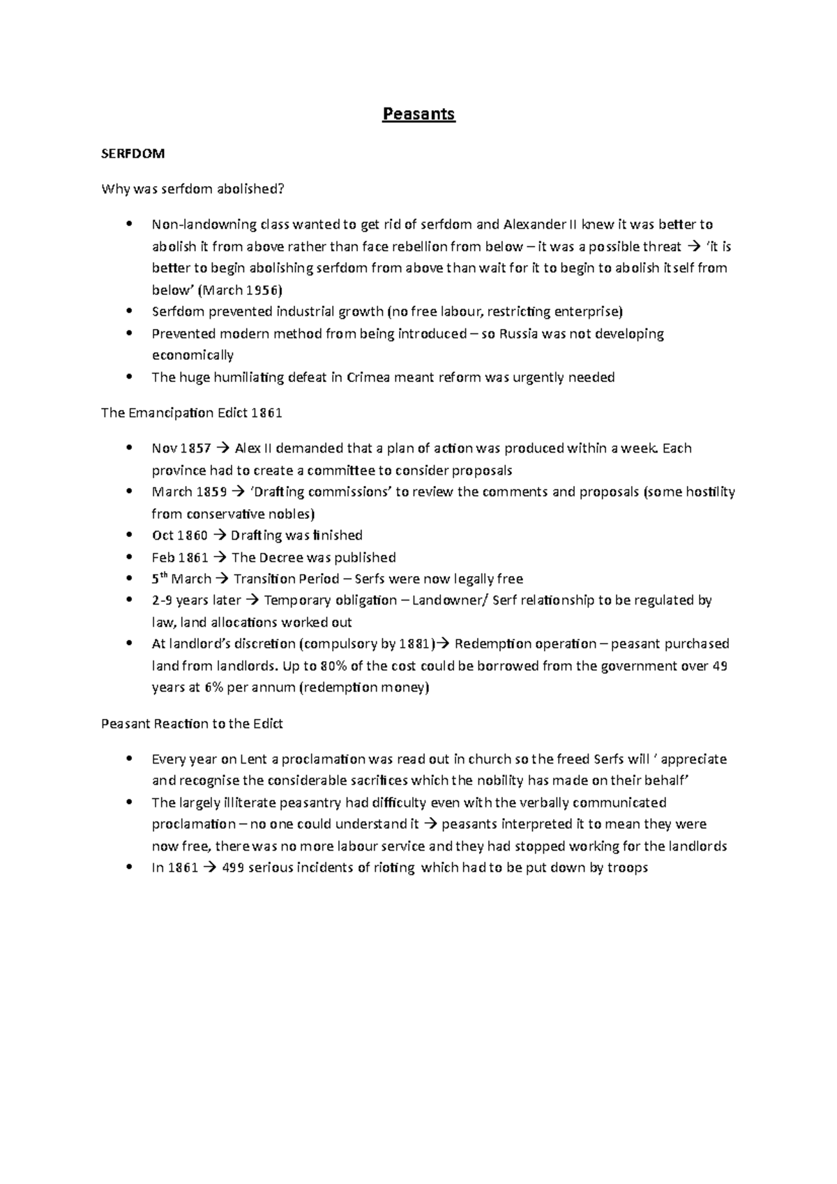 Peasants and the Emancipation Edict Peasants SERFDOM Why was serfdom