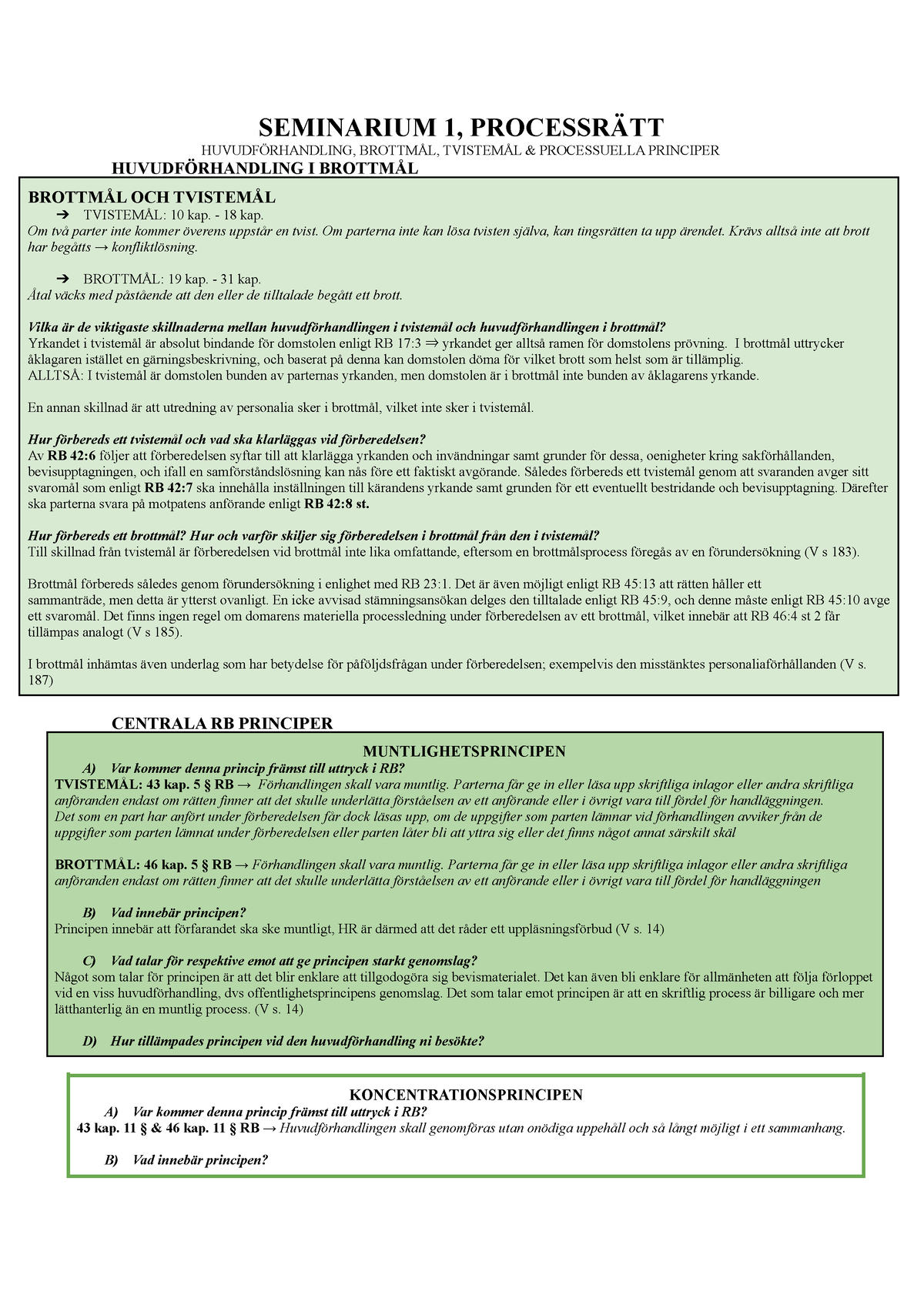 Seminarium 1, Processrätt - SEMINARIUM 1, PROCESSRÄTT HUVUDFÖRHANDLING ...