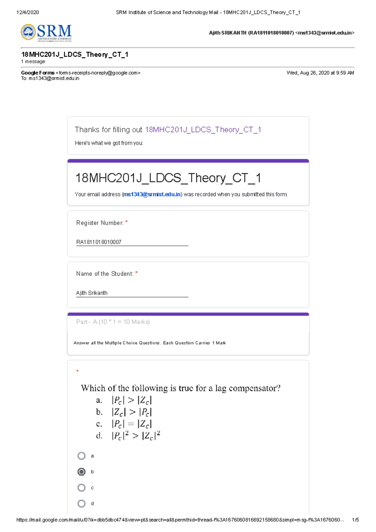 Ldcs Mcq All Units Lab Theory Srm Institute Of Science And Technology Mail Studocu