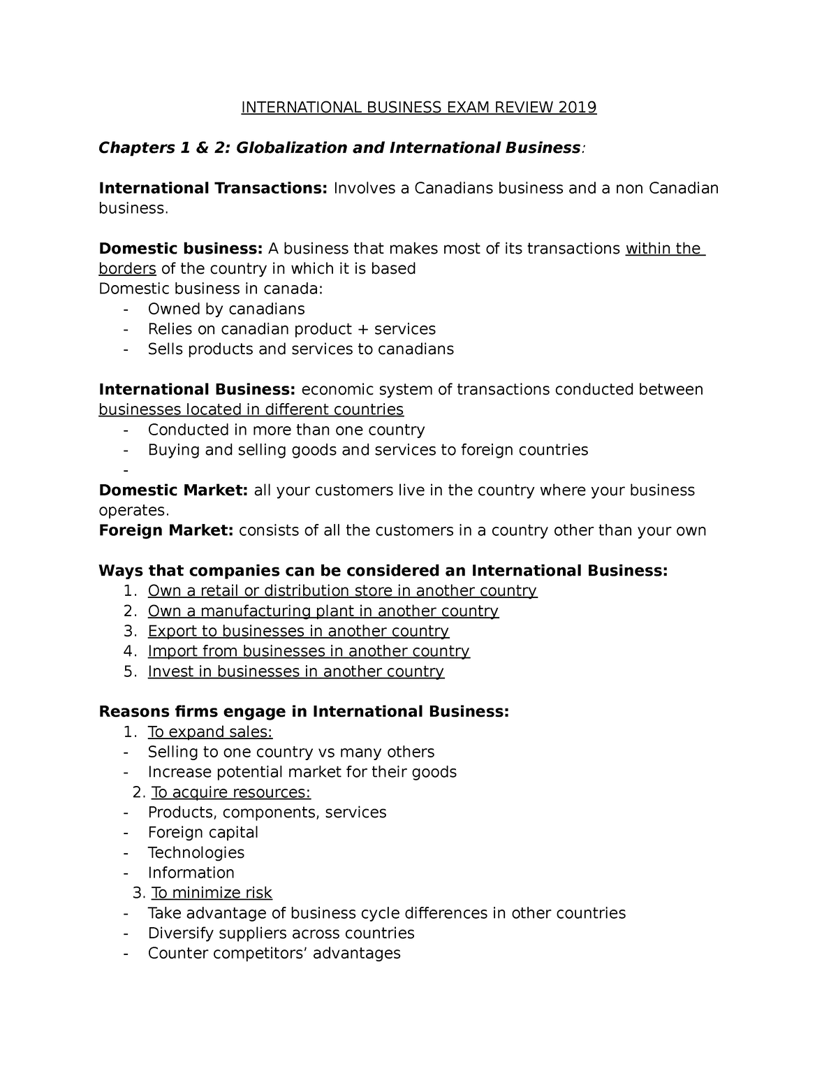 International Business Exam Review - INTERNATIONAL BUSINESS EXAM REVIEW ...