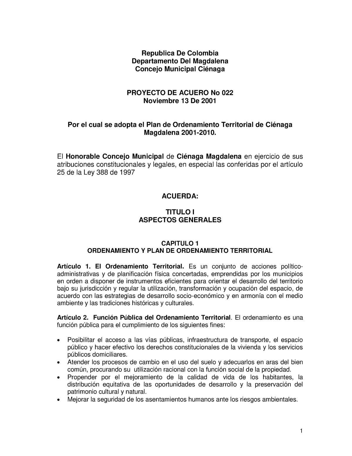 Plan De Ordenamiento Territorial Republica De Colombia