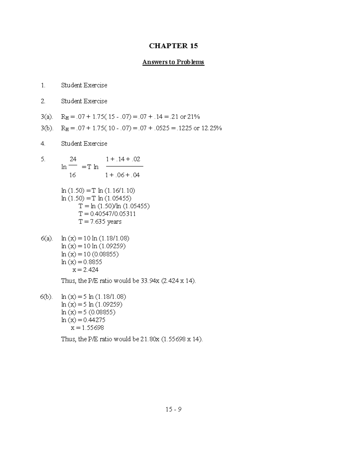 Chp15 Manual - CHAPTER 15 Answers To Problems Student Exercise Student ...