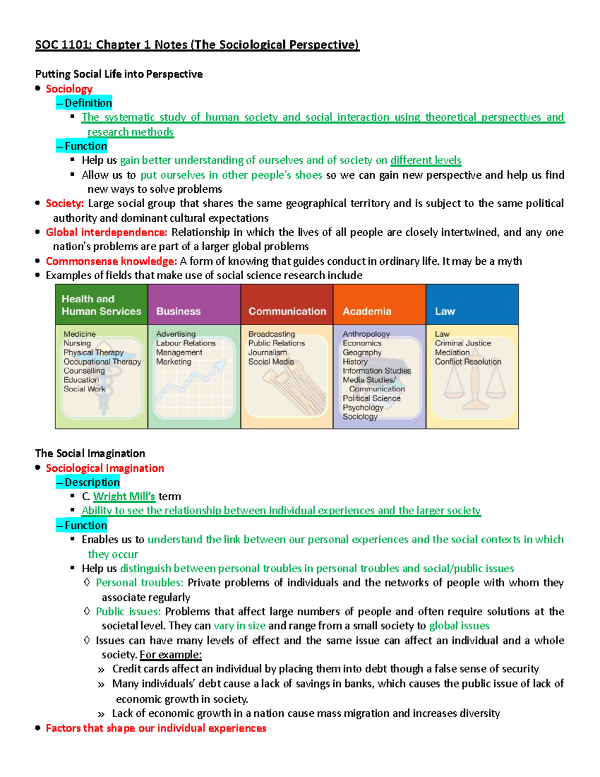 SOC 1101; Chapter 1 Notes (The Sociological Perspective) - SOC 1101 ...