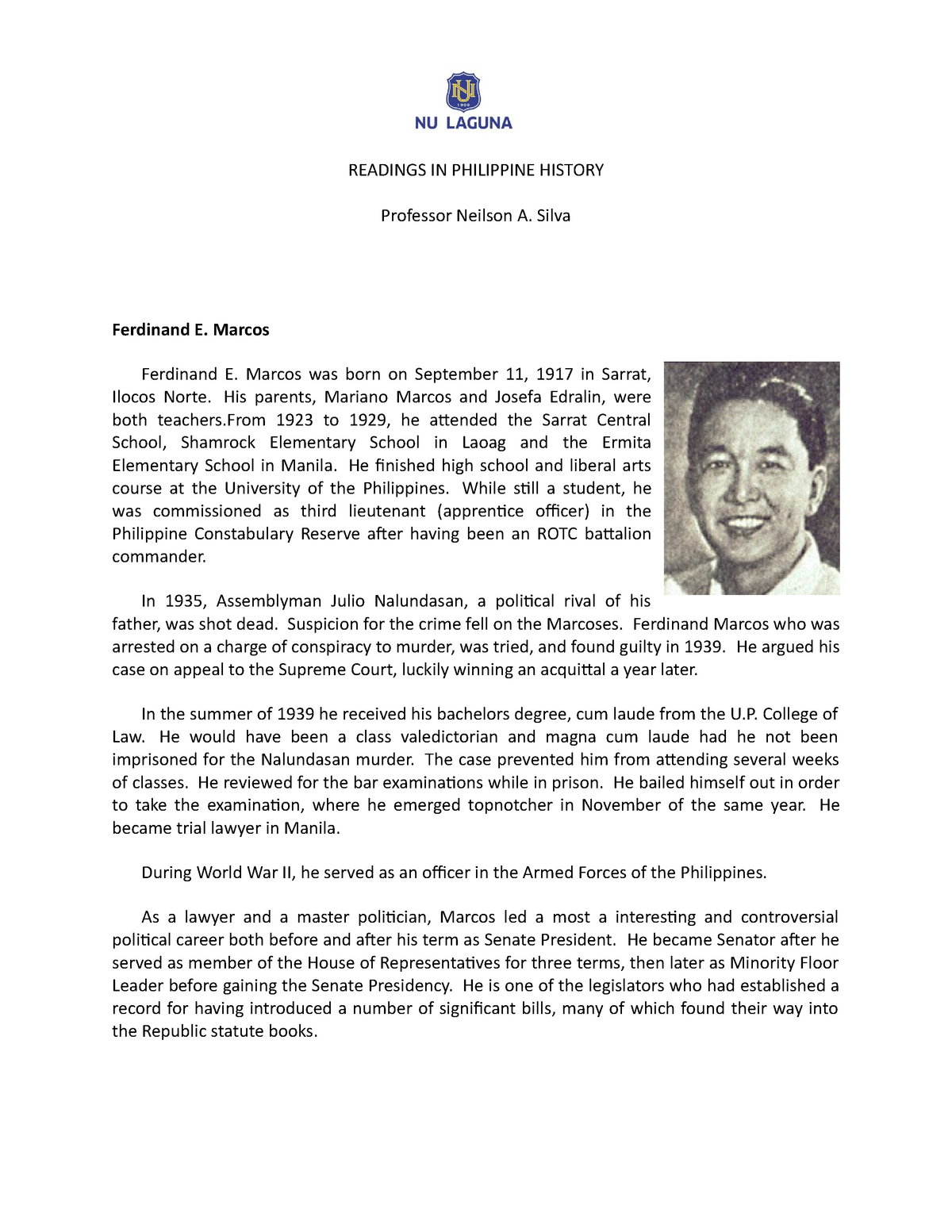 why ferdinand marcos is a great leader essay