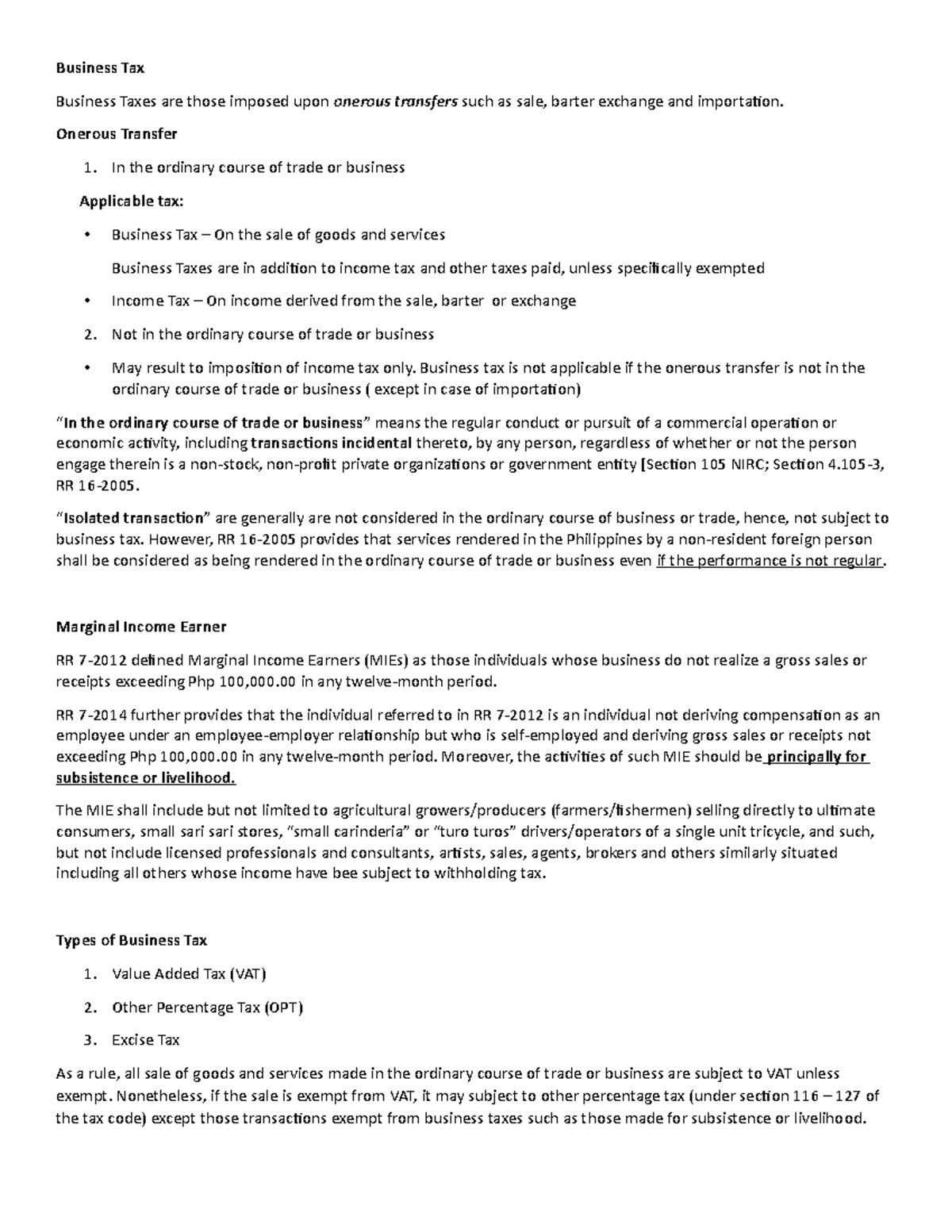 Business TAX This is a lecture notes Business Tax Business Taxes