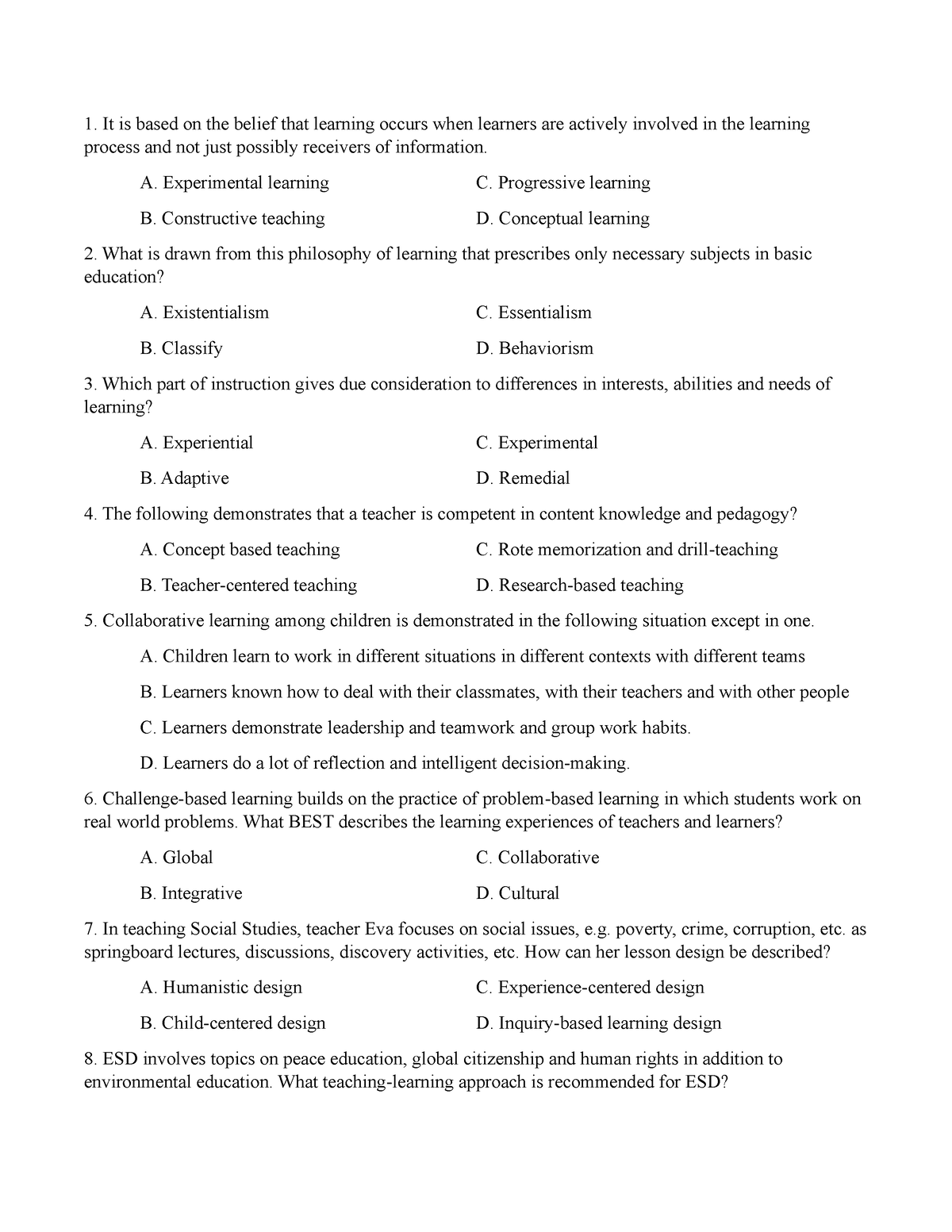 Teaching Approaches in Social Studies A 30-Items - It is based on the ...