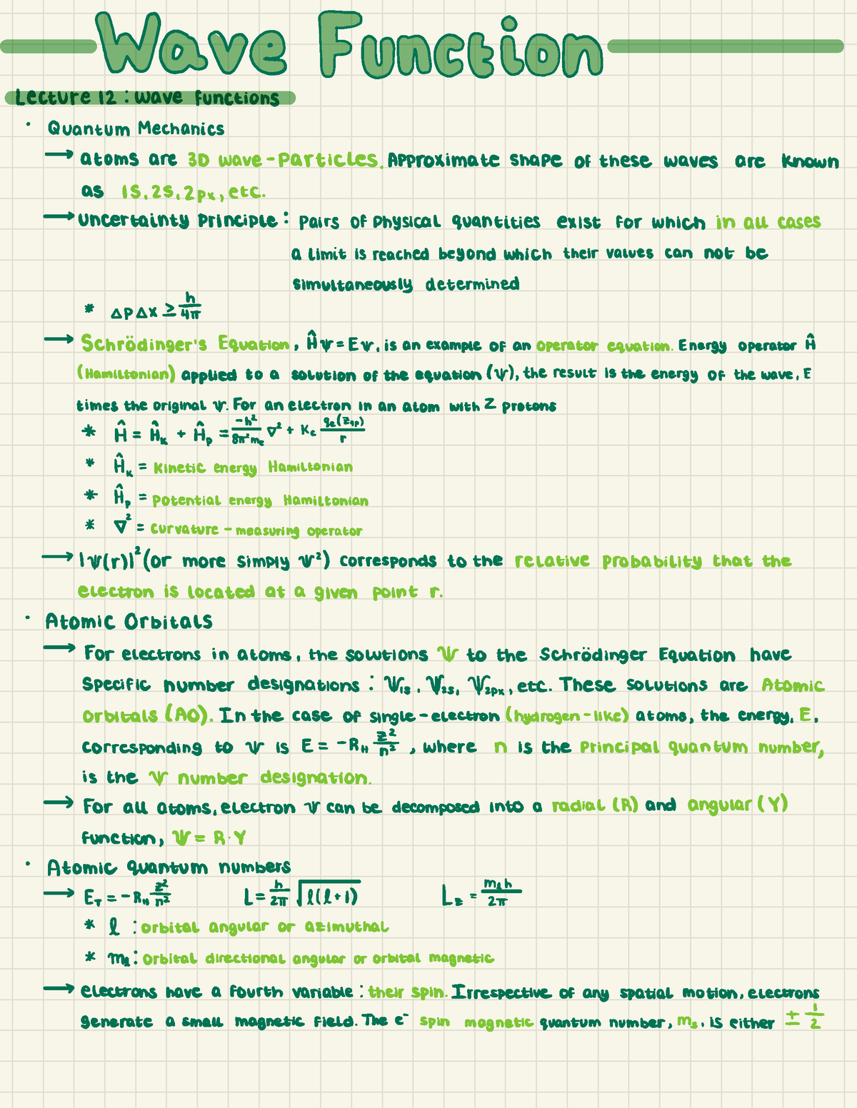 Wave Function Lecture Notes - *0885080808D Lecture 12:wave Functions ...