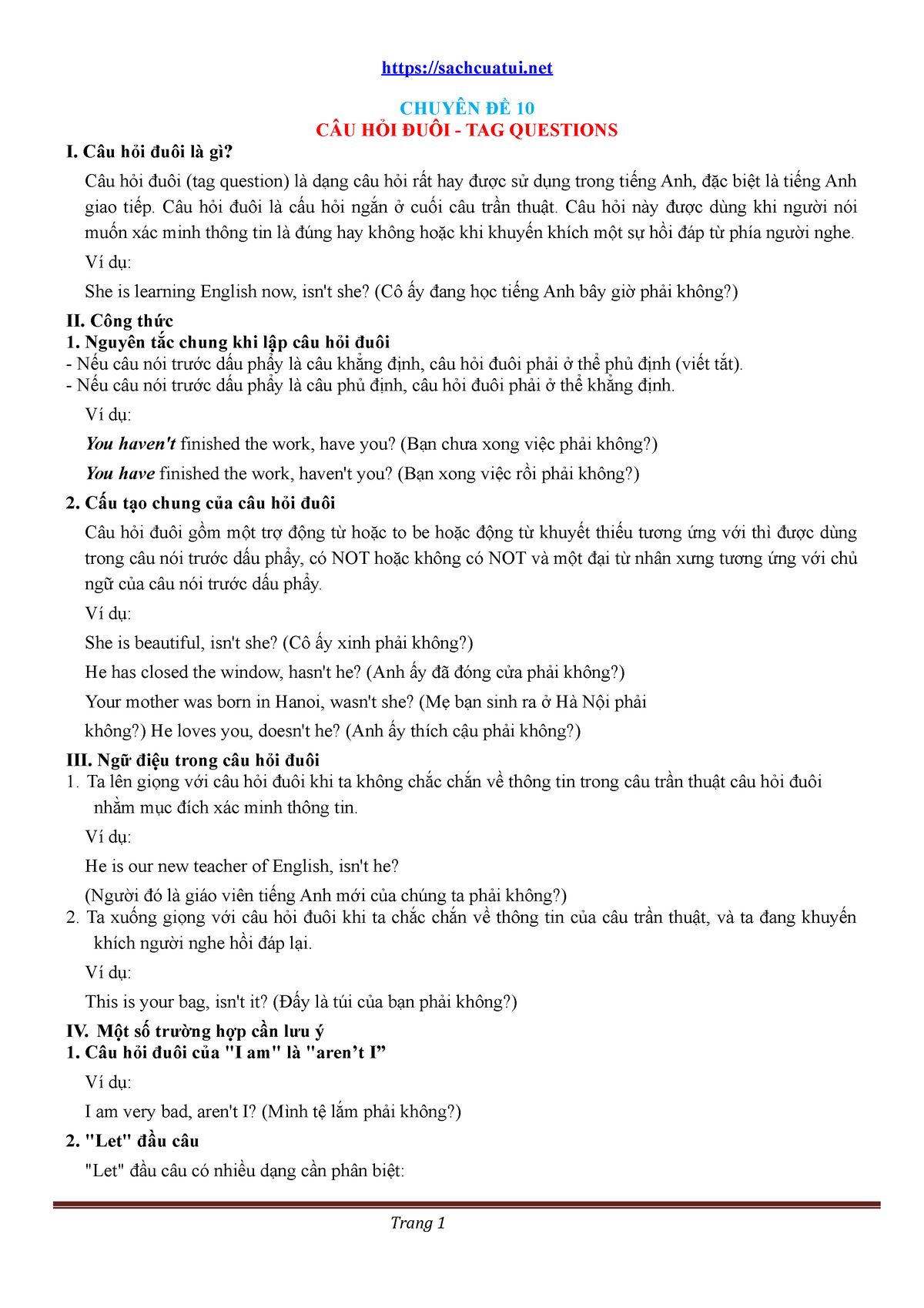 Tìm hiểu chuyên đề câu hỏi đuôi và cách sử dụng trong tiếng Anh