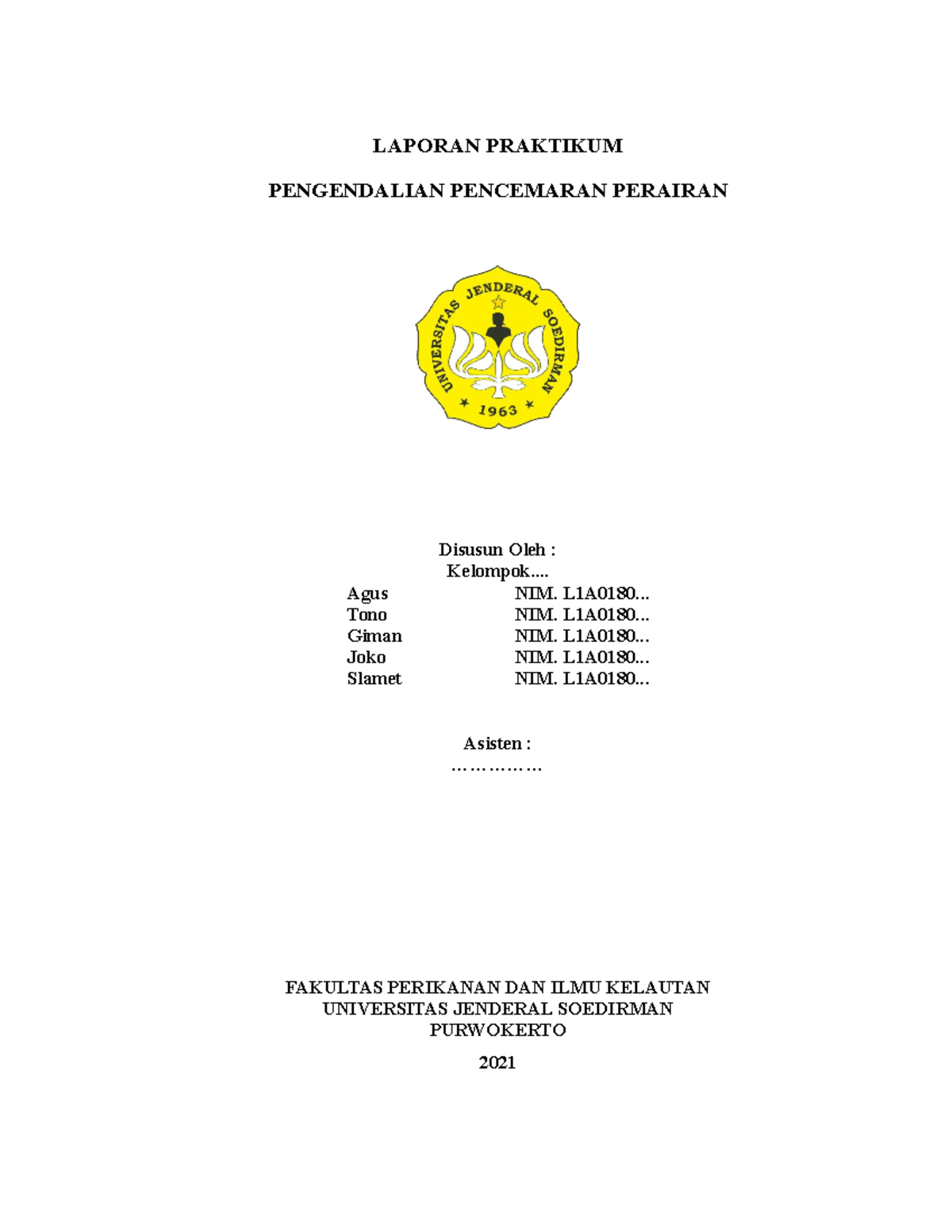 Format Laporan Praktikum 2021 - LAPORAN PRAKTIKUM PENGENDALIAN