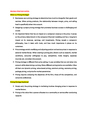 Pricing Strategy - PRICING STRATEGY NOTES: Pricing strategies While ...