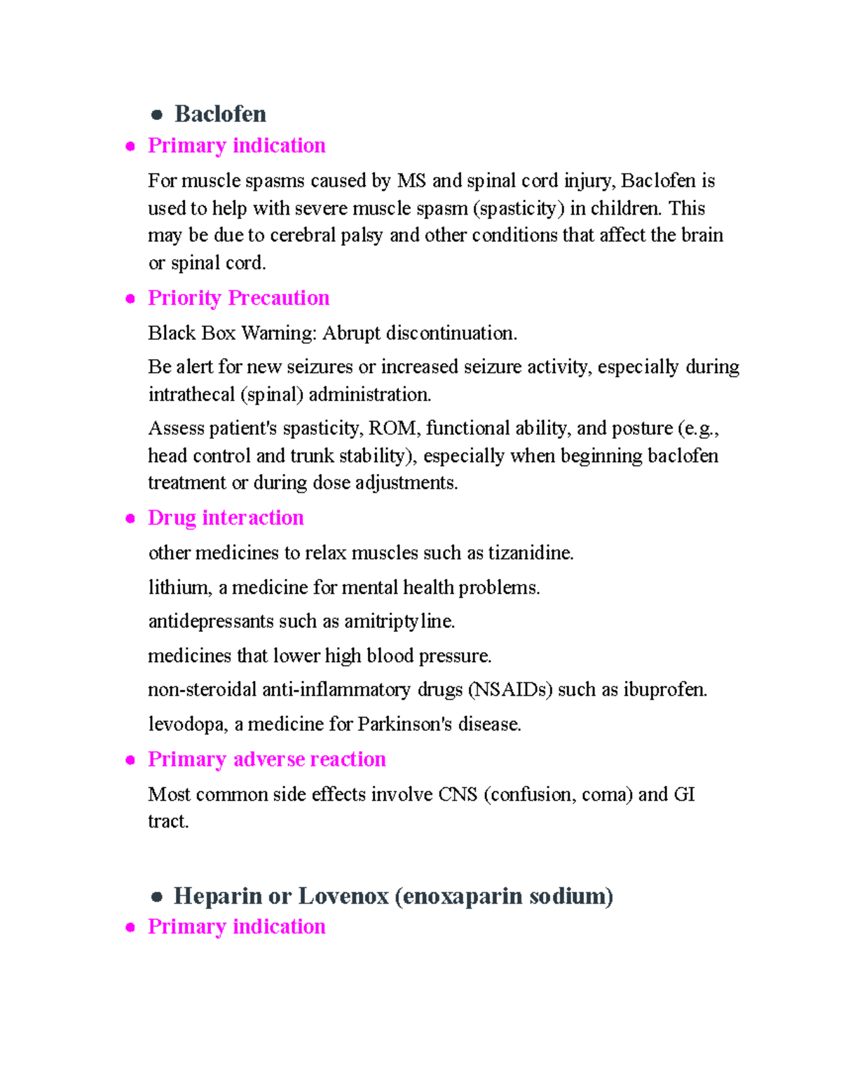 Med card 3 - Explain about medication - Baclofen Primary indication For ...