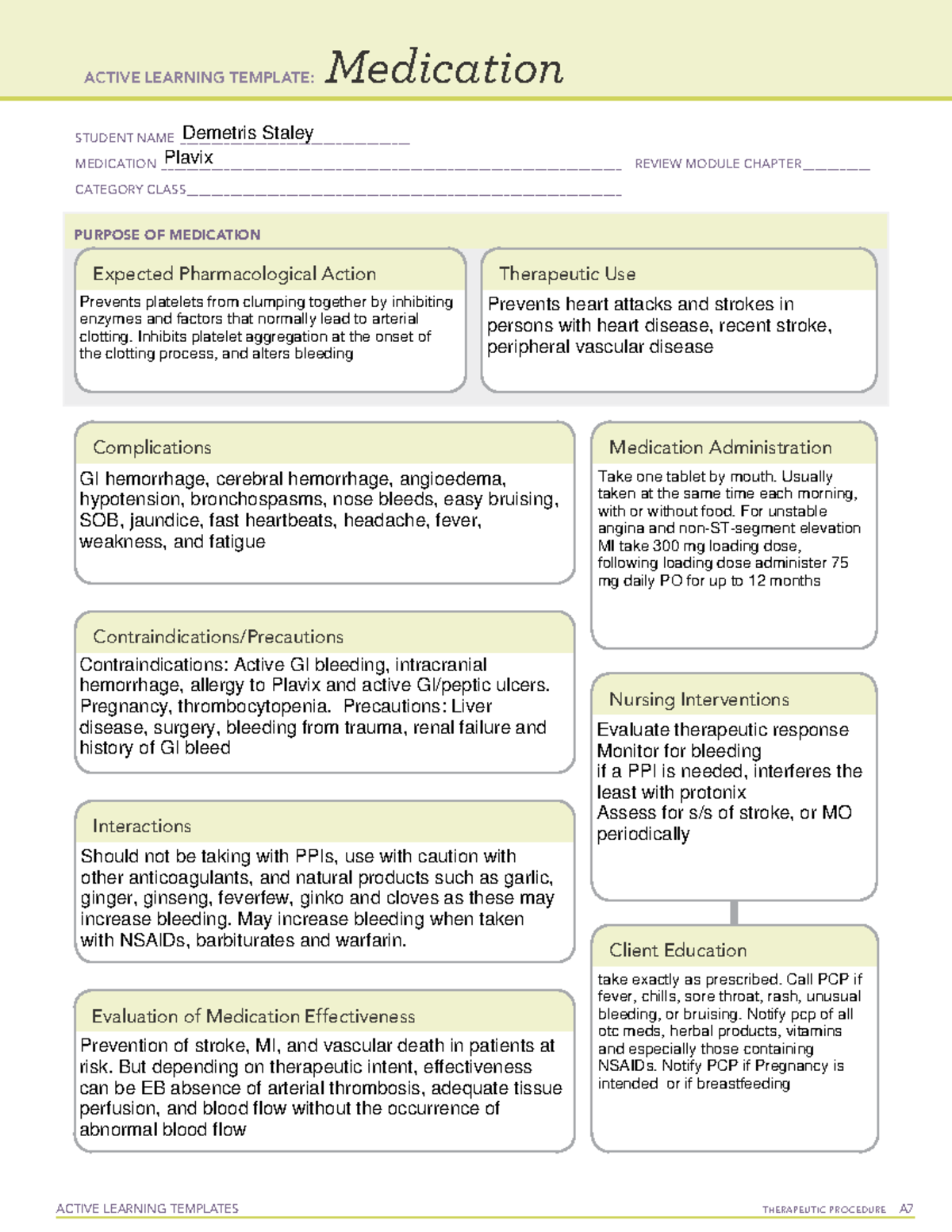 Plavixmedtemp - cardio - ACTIVE LEARNING TEMPLATES THERAPEUTIC ...