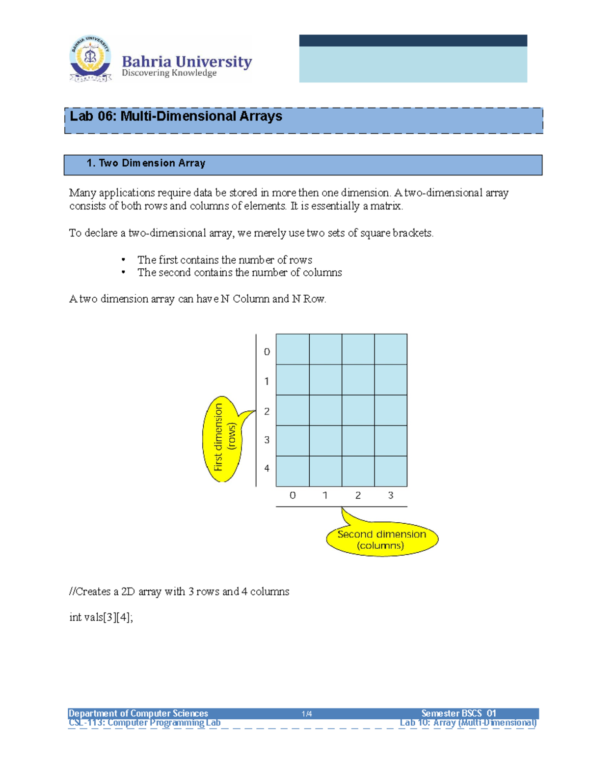 Lab 06 Array Multi D 10022022 010320 pm 03042022 092618 pm - CSL-113 ...