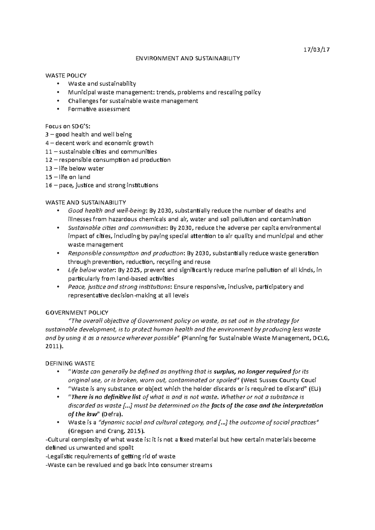 WASTE POLICY L1 - 17/03/17 ENVIRONMENT AND SUSTAINABILITY WASTE POLICY ...