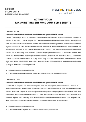 Retirement example - EBFD STUDY UNIT 1 RETIREMENT PLANNING ACTIVITY ONE ...