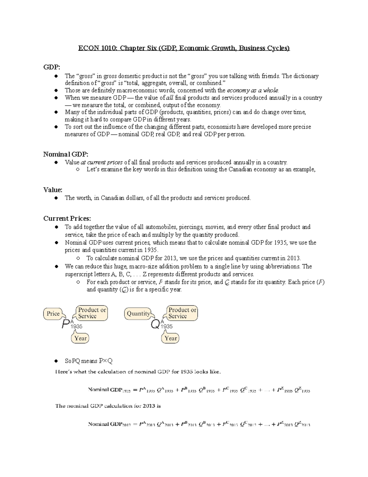 ECON 1010 Chapter Six Lecture Notes and Quiz Preparation - ECON 1010 ...