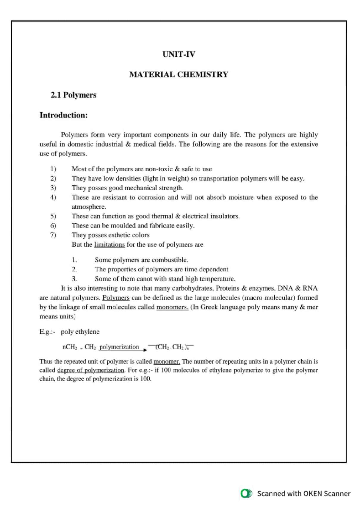 Material Chemistry Polymers, Classification of Polymers, Mechanism of