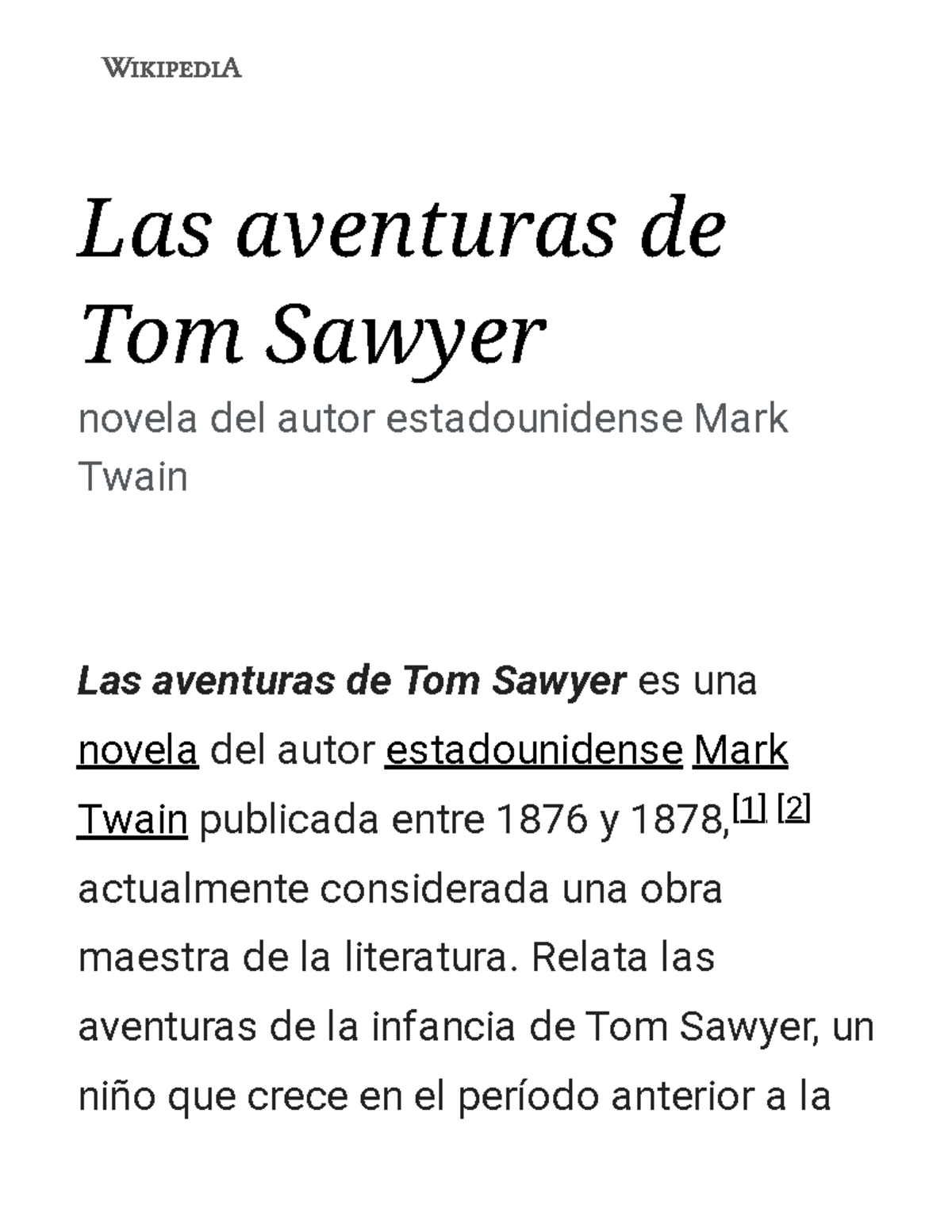 Las aventuras de Tom Sawyer - Wikipedia, la enciclopedia libre - Las ...