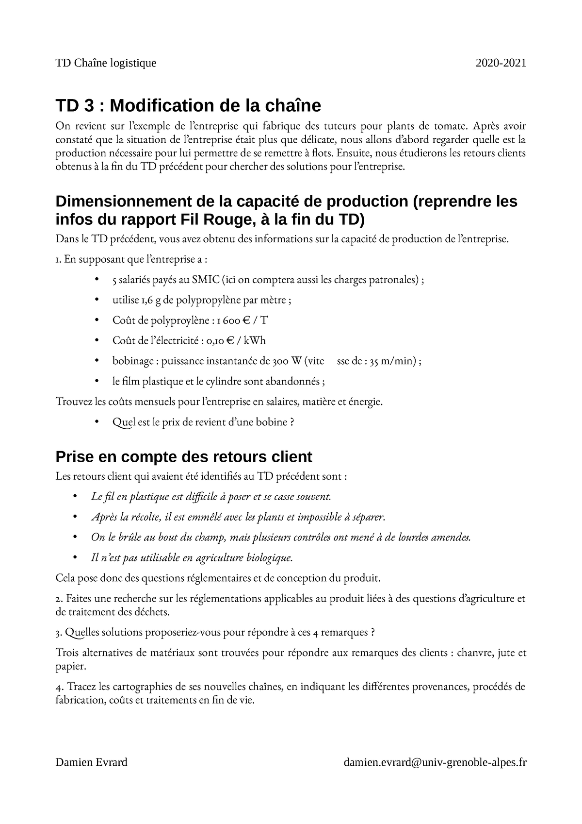 Logistique - TD3 - TD Chaîne Logistique 2020- TD 3 : Modification De La ...