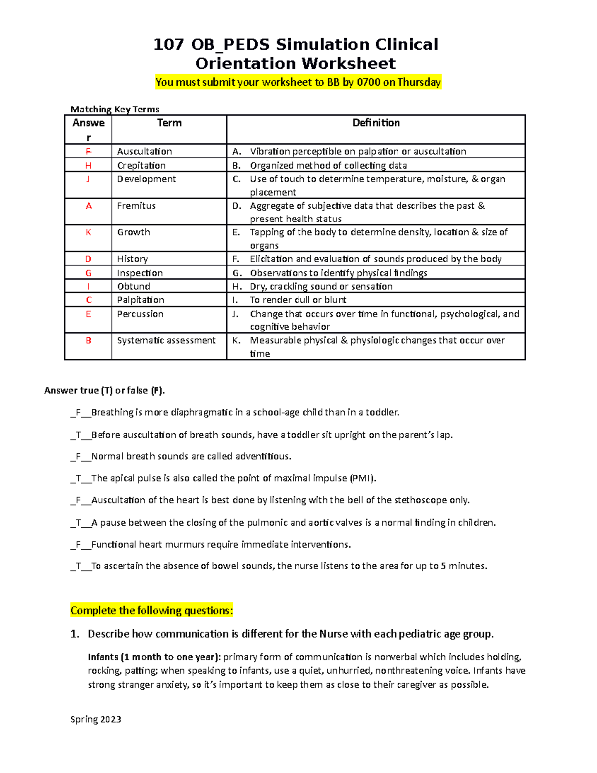 orientation worksheet assignment box