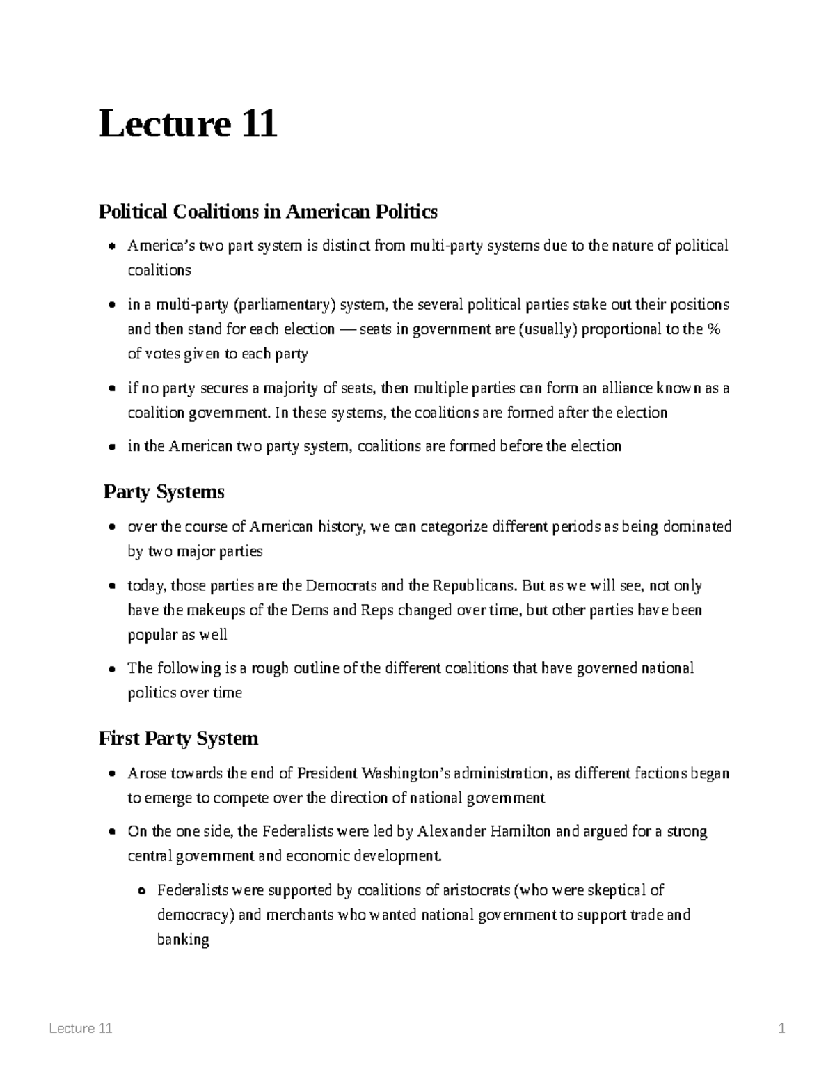 Lecture 11 - Lecture 11 Political Coalitions in American Politics ...