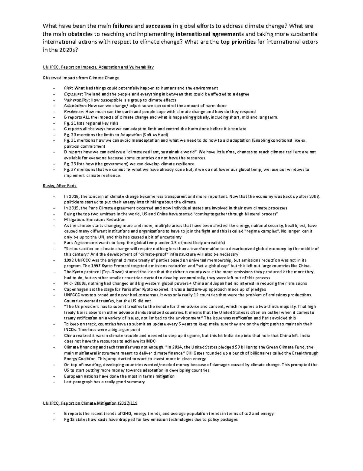 Notes about the readings from final paper readings about climate change