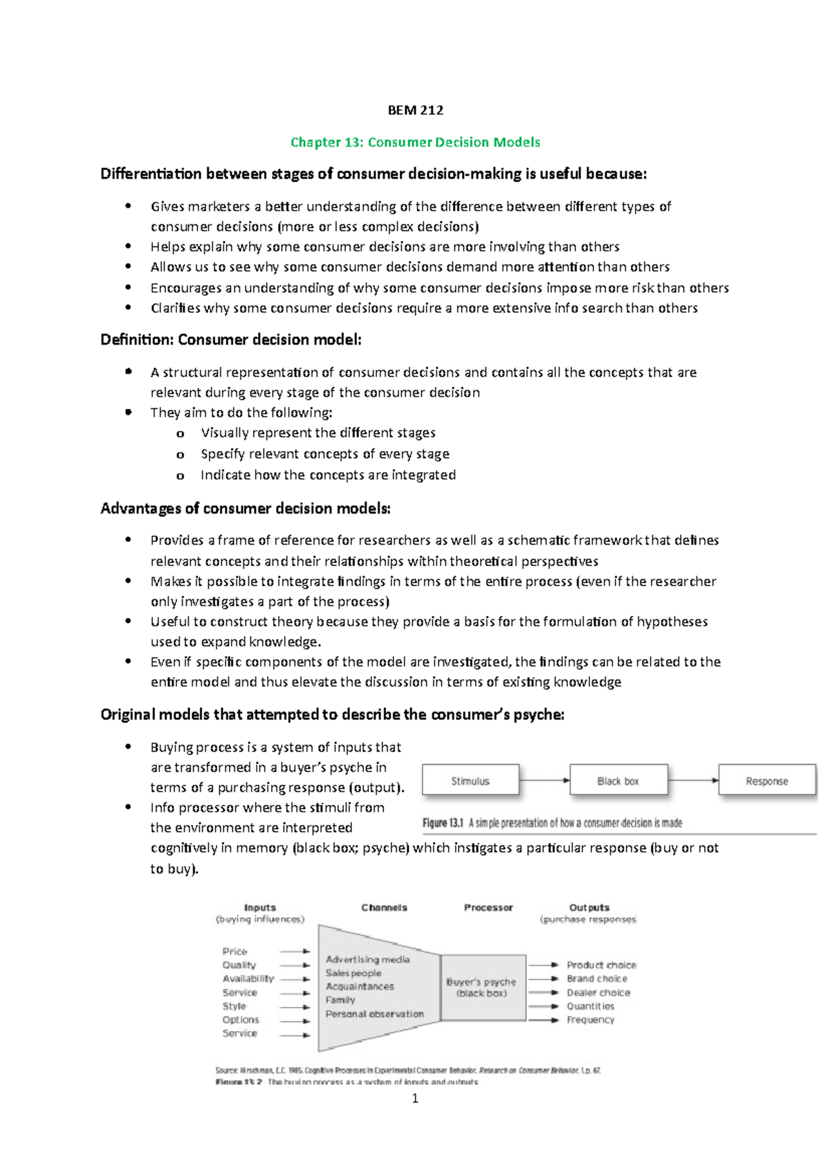BEM 212 Chapter 13 - Summary Business management - BEM 13: Consumer ...