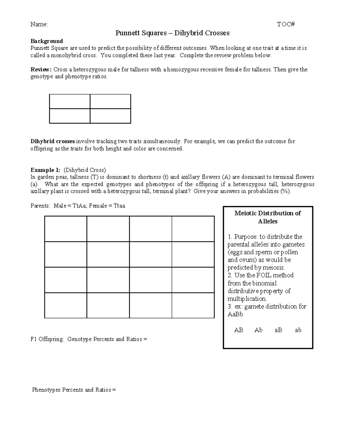 Dihybrid Practice Bio 101 Studocu