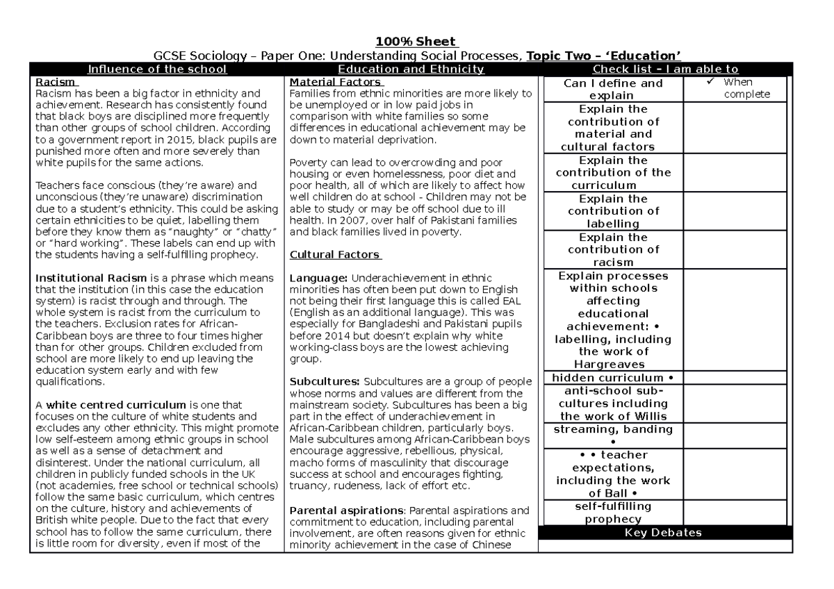 sociology past papers education gcse