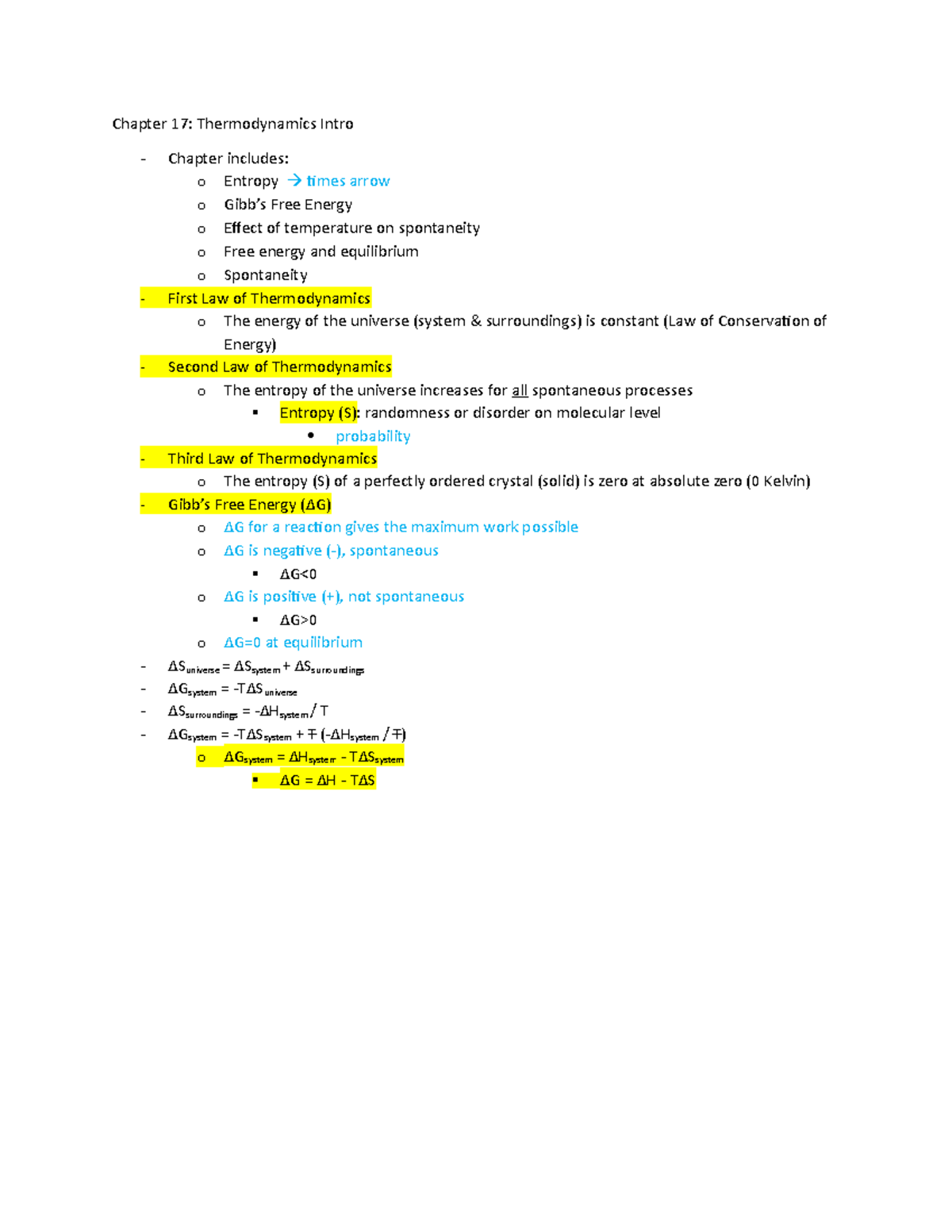Chapter 17 Thermodynamics Notes Page 1 - Chapter 17: Thermodynamics ...