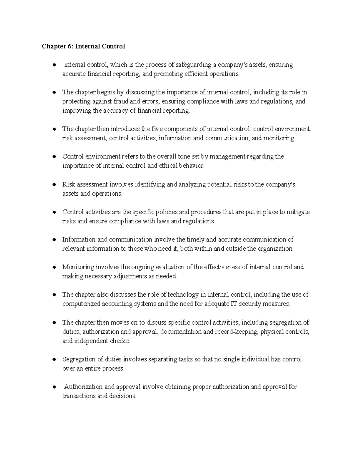 ACCY 200 Chapter 6 - Chapter 6: Internal Control internal control ...
