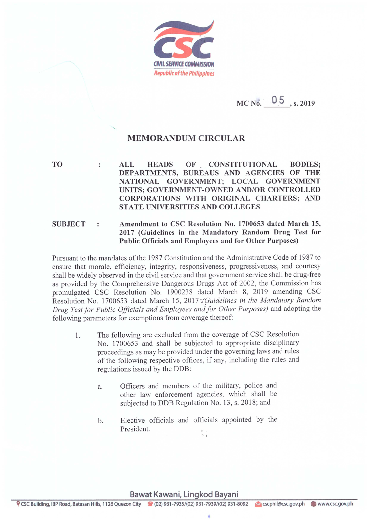 Civil Service Commission Memorandum Circular No 5 S 2019 - One Strike ...