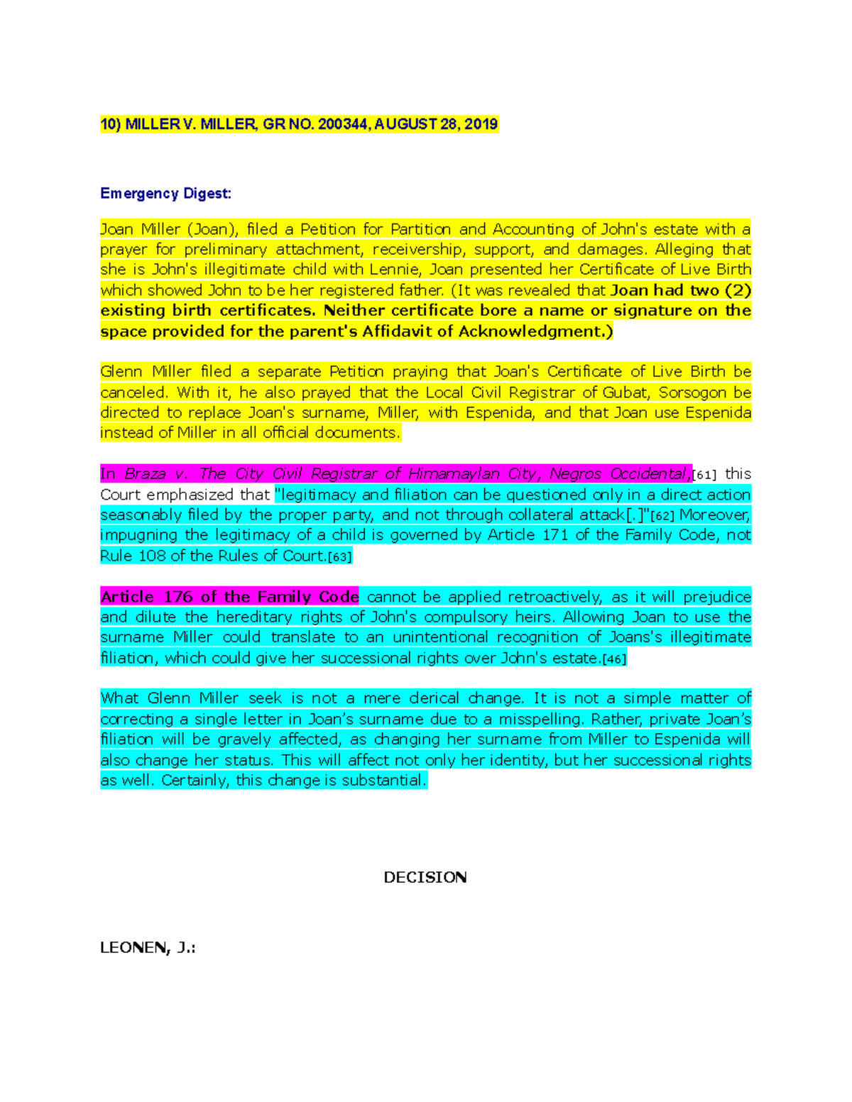 10) Miller V notes 10) MILLER V. MILLER, GR NO. 200344, AUGUST 28