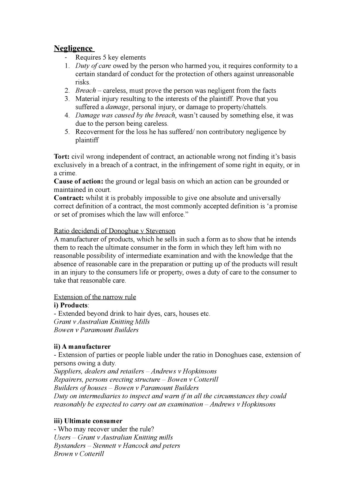 Topic 3 D V S Case Analysis Lecture Notes Mark Henaghan Negligence Studocu