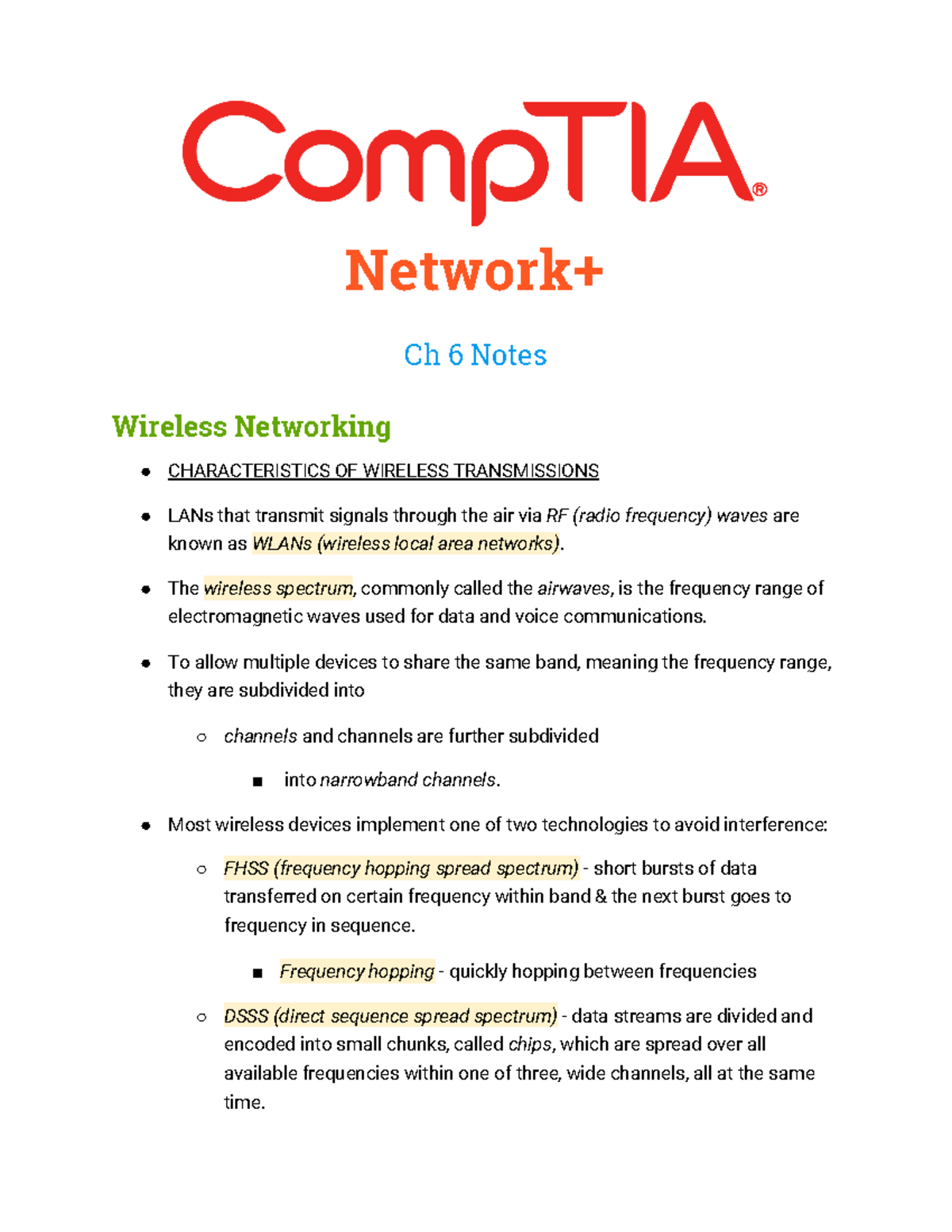 Networking+ Ch 6 Notes - Network+ Ch 6 Notes Wireless Networking ...