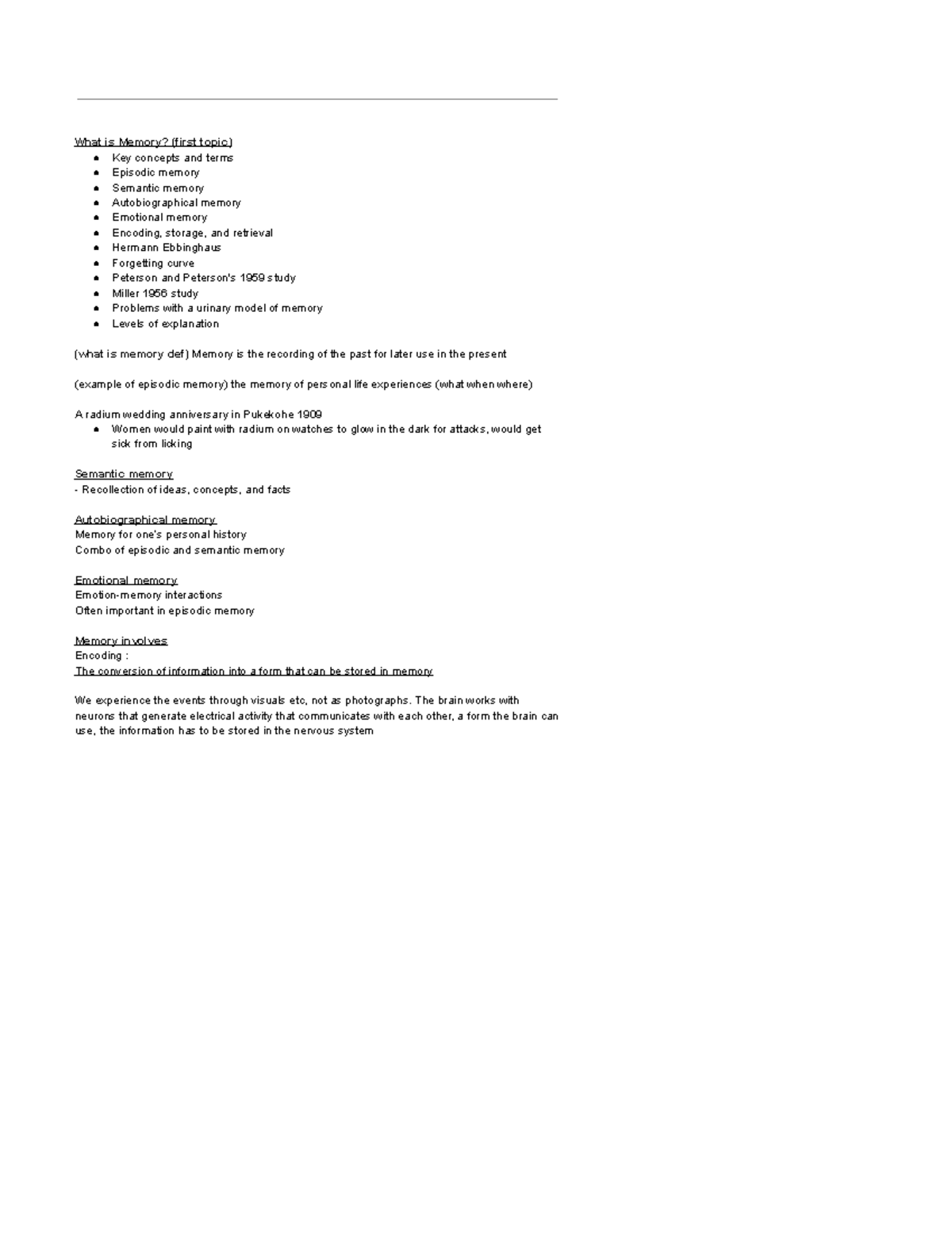 Psych 111 - Google Docs - What is Memory? (first topic) Key concepts ...