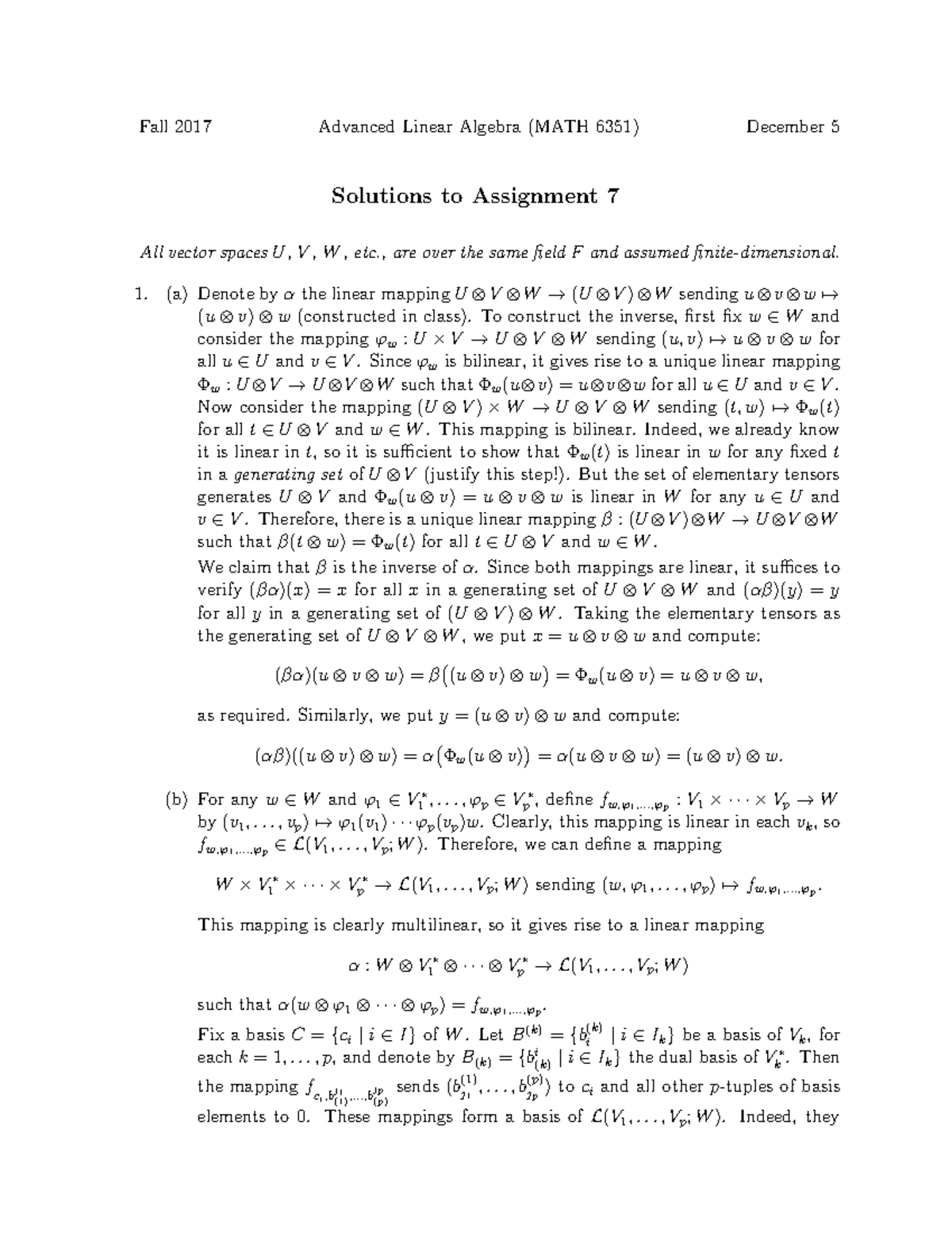 Solutions Assignment 7 - Due December 5, 2017 - Fall 2017 Advanced ...