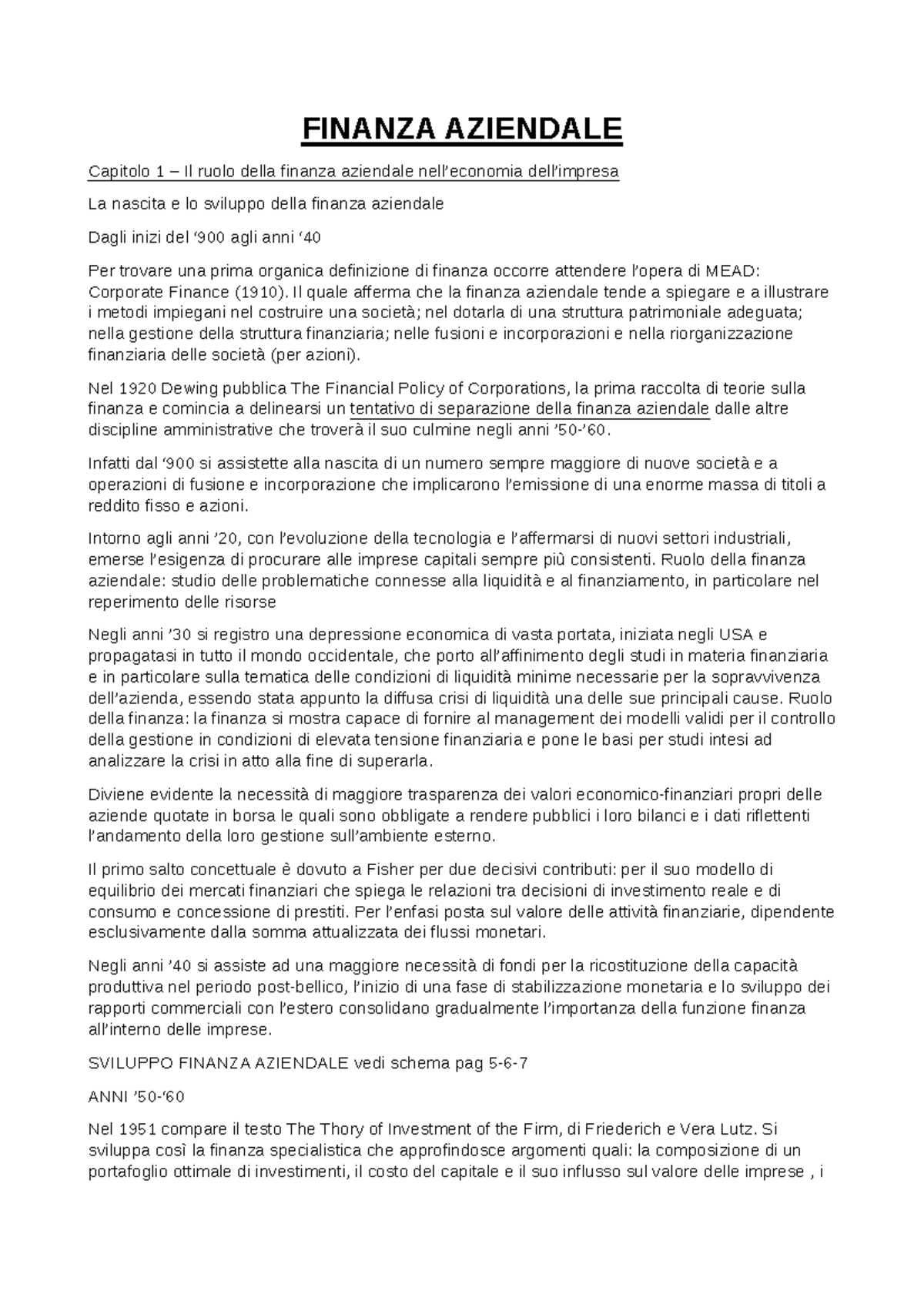 Finanza Aziendale - Riassunto - FINANZA AZIENDALE Capitolo 1 – Il ruolo ...
