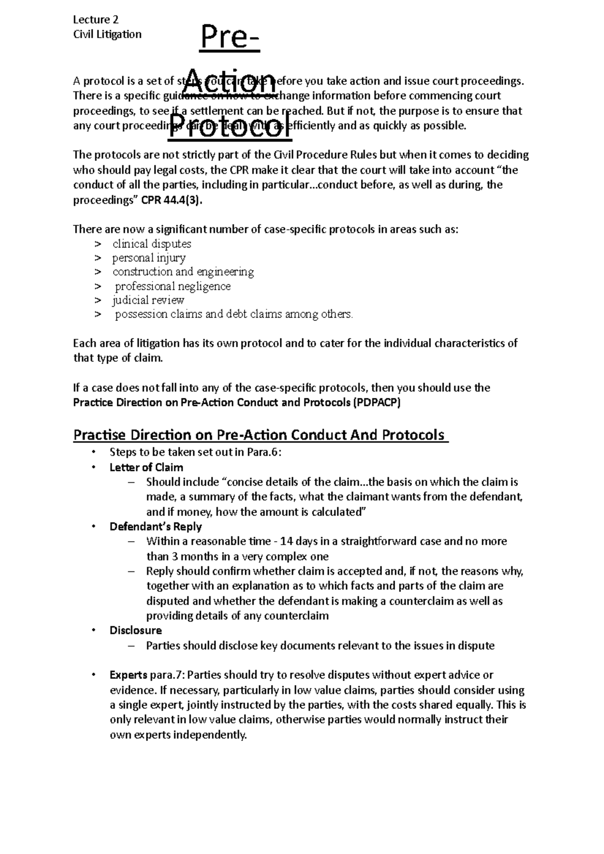 Pre Action Protocols Lecture 2 Civil Litigation A Protocol Is A Set 