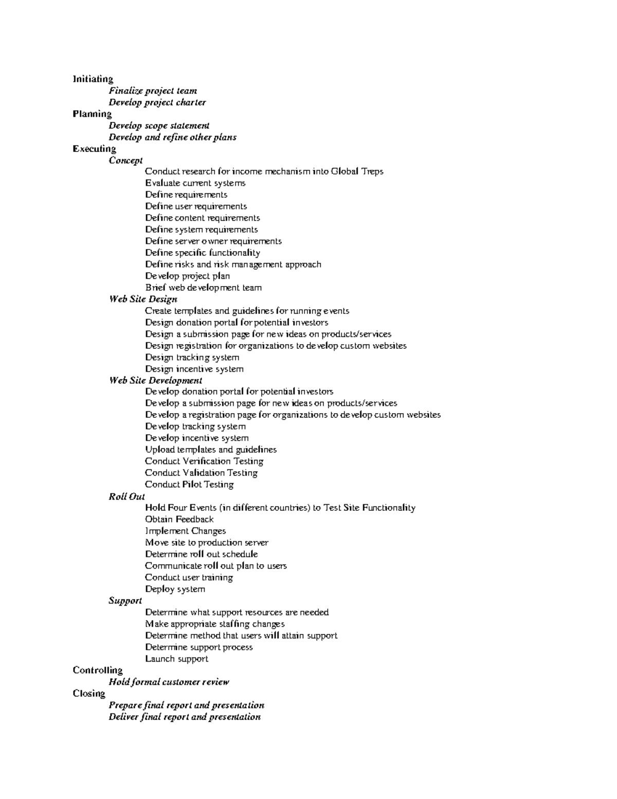 REV 1 - NOTES - Initiating Finalize project team Develop project ...