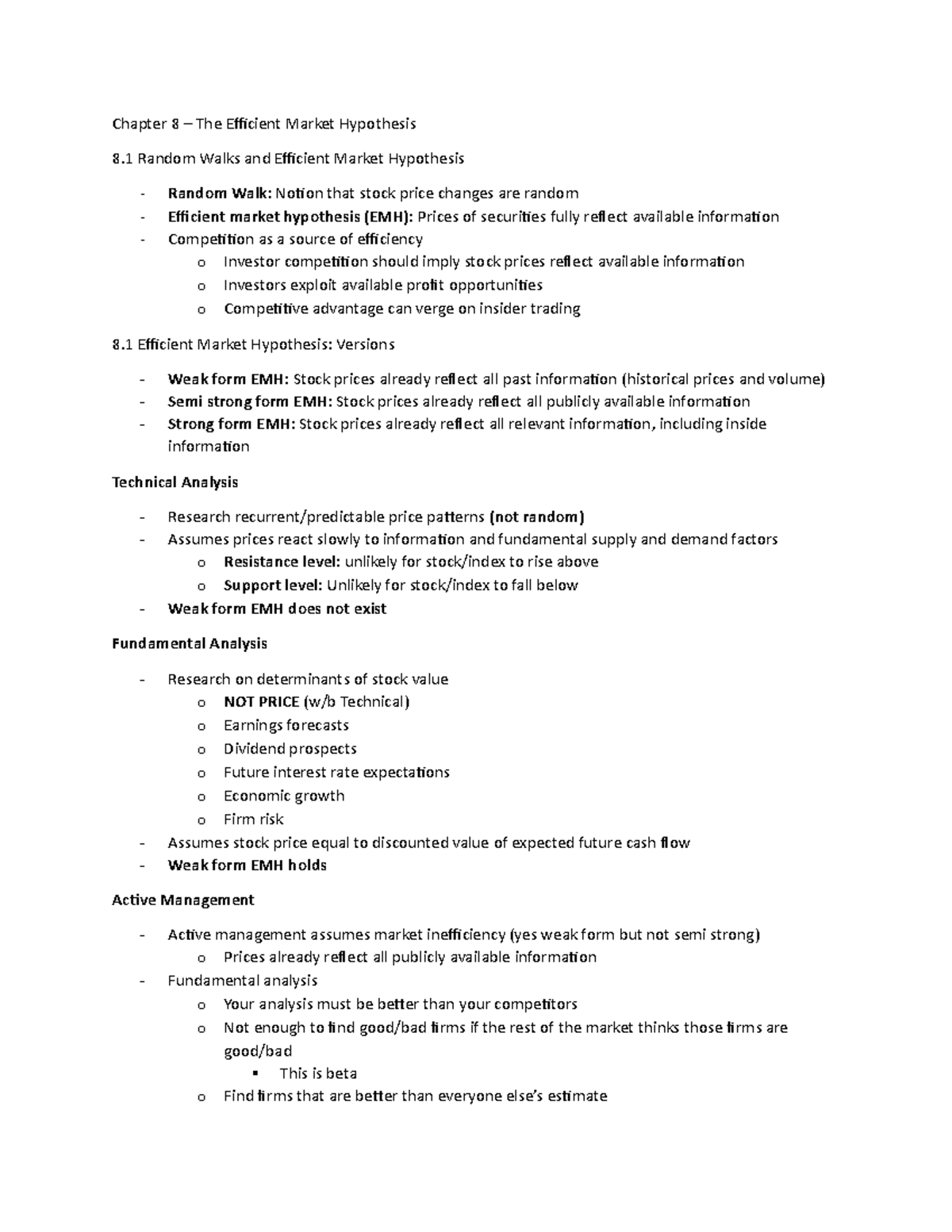 FIN 352 Chapter 8 - Efficient Market Hypothesis - Chapter 8 – The ...