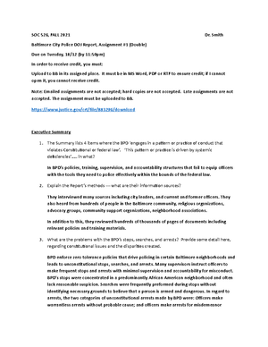 Assign. #3, Baltimore Police - SOC 526, Fall 2021 Dr. Smith Baltimore ...