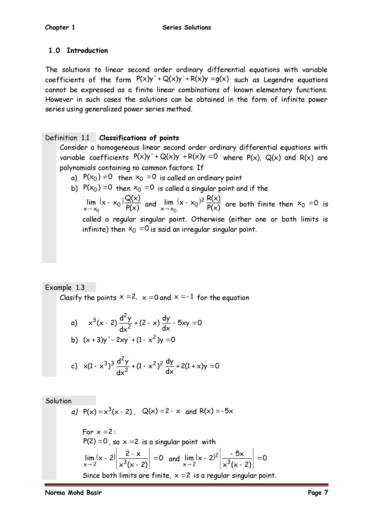 series-solution-2-classification-of-points-1-introduction-the