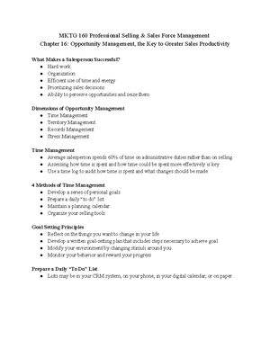 MKTG 160 - Chapter 1 Notes - MKTG 160 Professional Selling & Sales ...