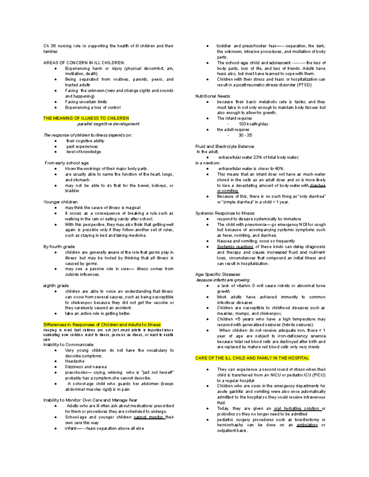 MCN ch 36 - Ch 36 nursing role in supporting the health of ill children ...