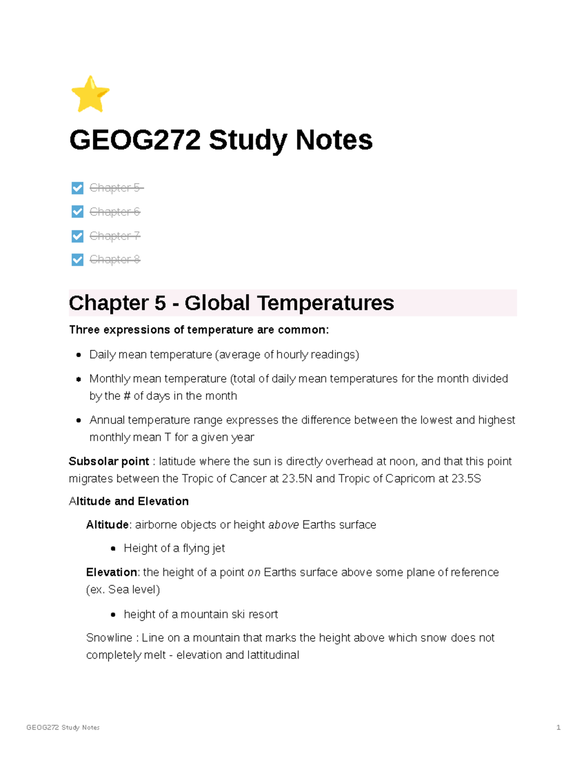 Chapters 4-8 272 - ⭐ GEOG272 Study Notes Chapter 5 - Global ...