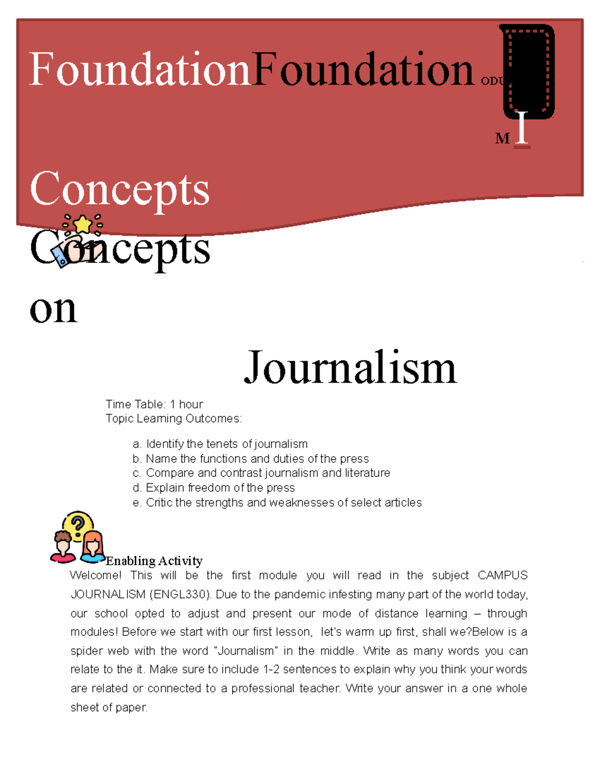 Campus journalism modules i ii and iii - FoundationFoundation ODULE M I ...