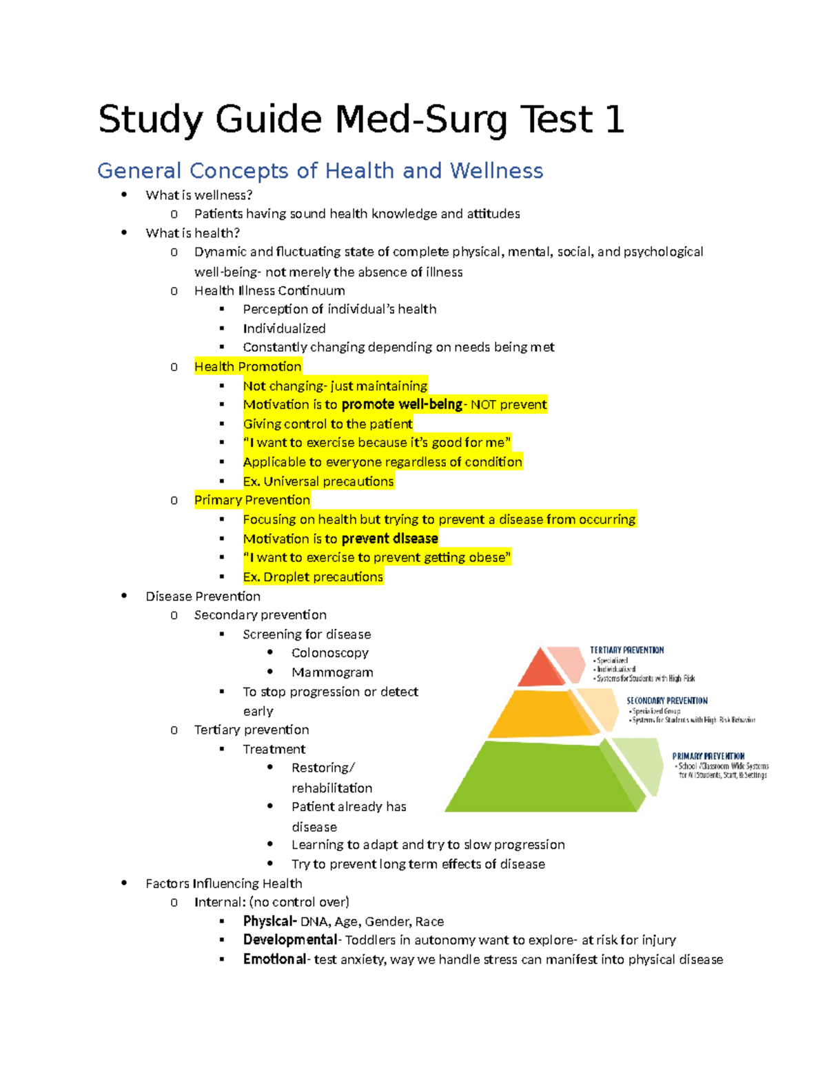 Study Guide Med Surg Test 1 - Study Guide Med-Surg Test 1 General ...